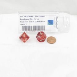 WCXPN1054E2 Red Nebula Luminary Dice Silver Numbers 16mm (5/8in) D10 Set of 2 (ONLINE ORDER ONLY)