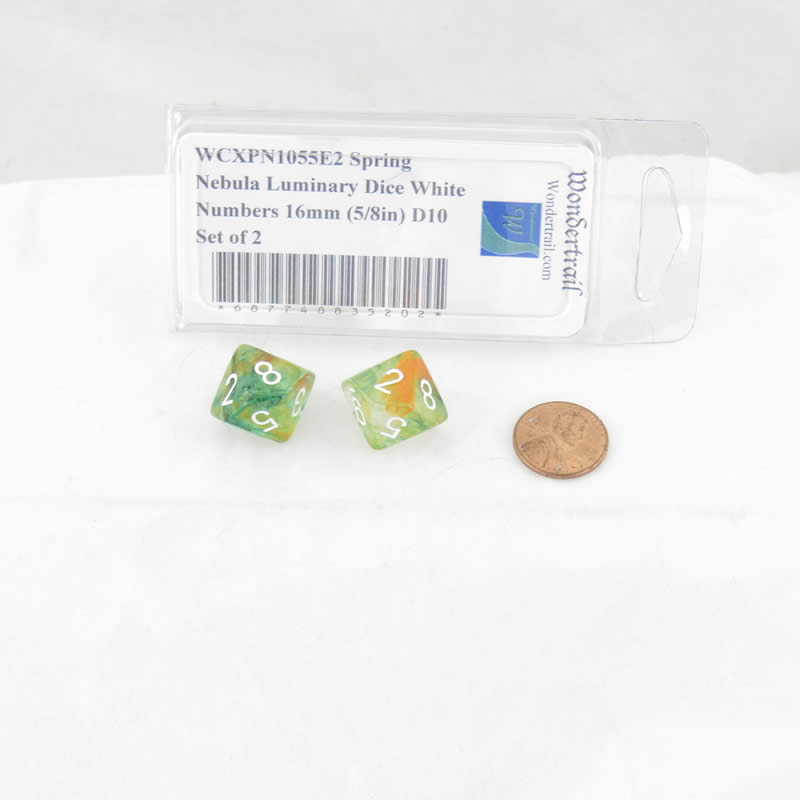 WCXPN1055E2 Spring Nebula Luminary Dice White Numbers 16mm (5/8in) D10 Set of 2 (ONLINE ORDER ONLY)