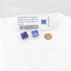 WCXPN1057E2 Nocturnal Nebula Luminary Dice Blue Numbers 16mm (5/8in) D10 Set of 2 (ONLINE ORDER ONLY)