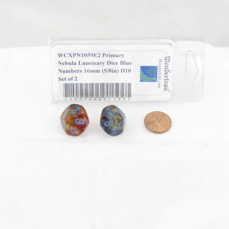 WCXPN1059E2 Primary Nebula Luminary Dice Blue Numbers 16mm (5/8in) D10 Set of 2 (ONLINE ORDER ONLY)