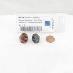 WCXPN1059E2 Primary Nebula Luminary Dice Blue Numbers 16mm (5/8in) D10 Set of 2 (ONLINE ORDER ONLY)