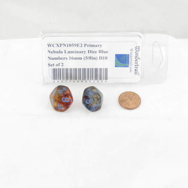 WCXPN1059E2 Primary Nebula Luminary Dice Blue Numbers 16mm (5/8in) D10 Set of 2 (ONLINE ORDER ONLY)