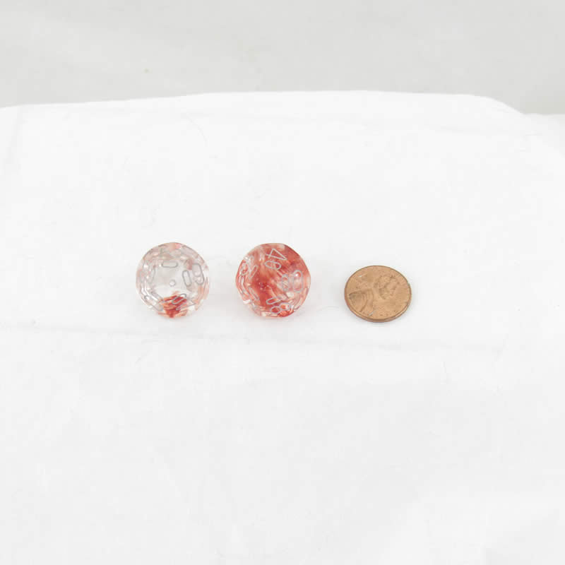 WCXPN1154E2 Red Nebula Luminary Dice Silver Numbers 16mm (5/8in) Tens D10 Set of 2 (ONLINE ORDER ONLY)