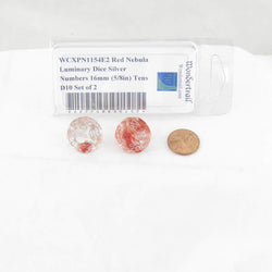 WCXPN1154E2 Red Nebula Luminary Dice Silver Numbers 16mm (5/8in) Tens D10 Set of 2 (ONLINE ORDER ONLY)