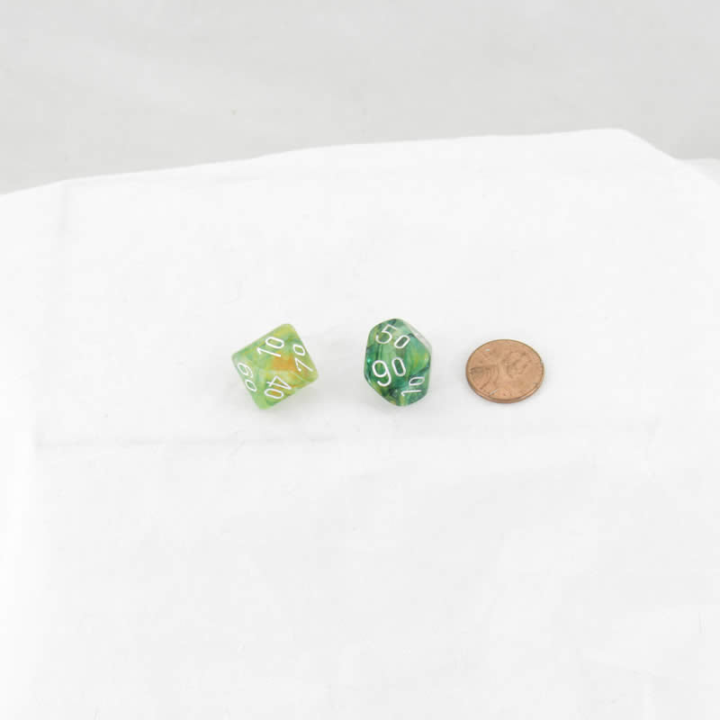 WCXPN1155E2 Spring Nebula Luminary Dice White Numbers 16mm (5/8in) Tens D10 Set of 2 (ONLINE ORDER ONLY)