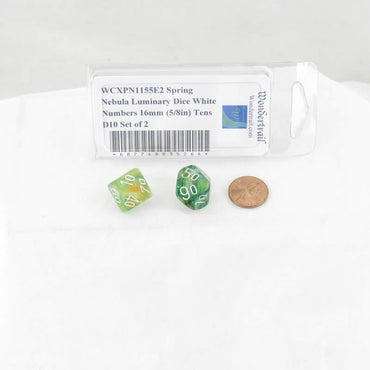 WCXPN1155E2 Spring Nebula Luminary Dice White Numbers 16mm (5/8in) Tens D10 Set of 2 (ONLINE ORDER ONLY)
