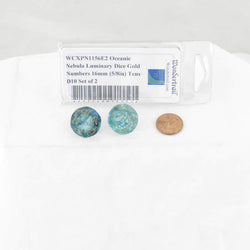 WCXPN1156E2 Oceanic Nebula Luminary Dice Gold Numbers 16mm (5/8in) Tens D10 Set of 2 (ONLINE ORDER ONLY)