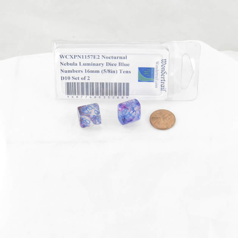 WCXPN1157E2 Nocturnal Nebula Luminary Dice Blue Numbers 16mm (5/8in) Tens D10 Set of 2 (ONLINE ORDER ONLY)