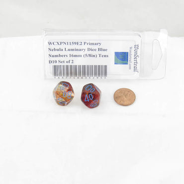 WCXPN1159E2 Primary Nebula Luminary Dice Blue Numbers 16mm (5/8in) Tens D10 Set of 2 (ONLINE ORDER ONLY)