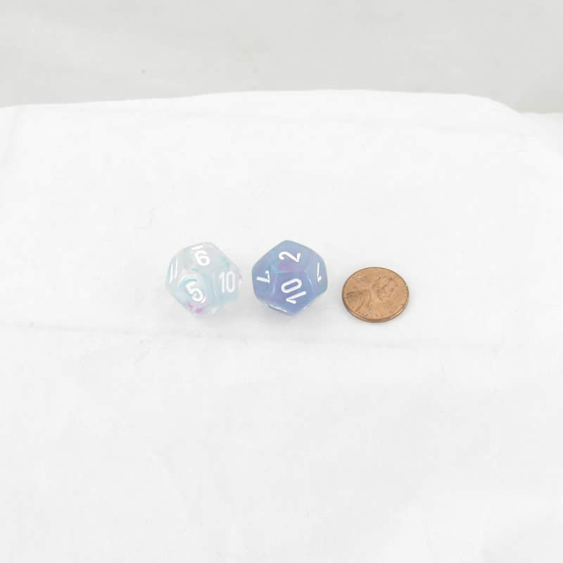 WCXPN1245E2 Wisteria Nebula Luminary Dice White Numbers 16mm (5/8in) D12 Set of 2 (ONLINE ORDER ONLY)