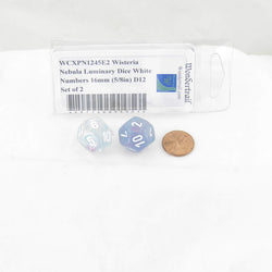 WCXPN1245E2 Wisteria Nebula Luminary Dice White Numbers 16mm (5/8in) D12 Set of 2 (ONLINE ORDER ONLY)