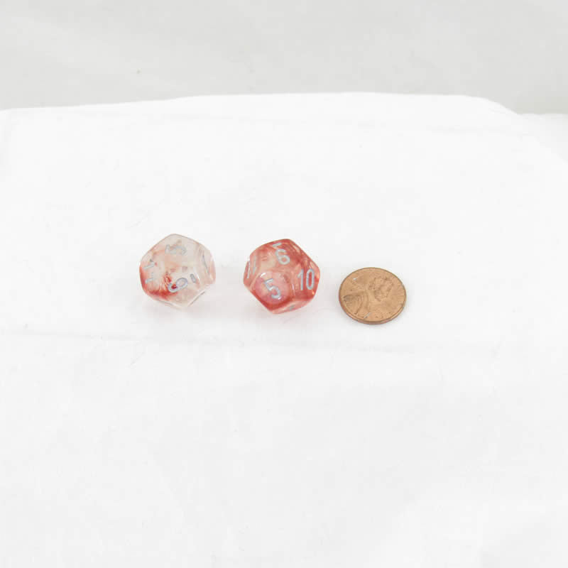 WCXPN1254E2 Red Nebula Luminary Dice Silver Numbers 16mm (5/8in) D12 Set of 2 (ONLINE ORDER ONLY)
