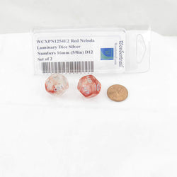 WCXPN1254E2 Red Nebula Luminary Dice Silver Numbers 16mm (5/8in) D12 Set of 2 (ONLINE ORDER ONLY)