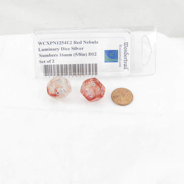 WCXPN1254E2 Red Nebula Luminary Dice Silver Numbers 16mm (5/8in) D12 Set of 2 (ONLINE ORDER ONLY)