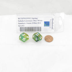WCXPN1255E2 Spring Nebula Luminary Dice White Numbers 16mm (5/8in) D12 Set of 2 (ONLINE ORDER ONLY)