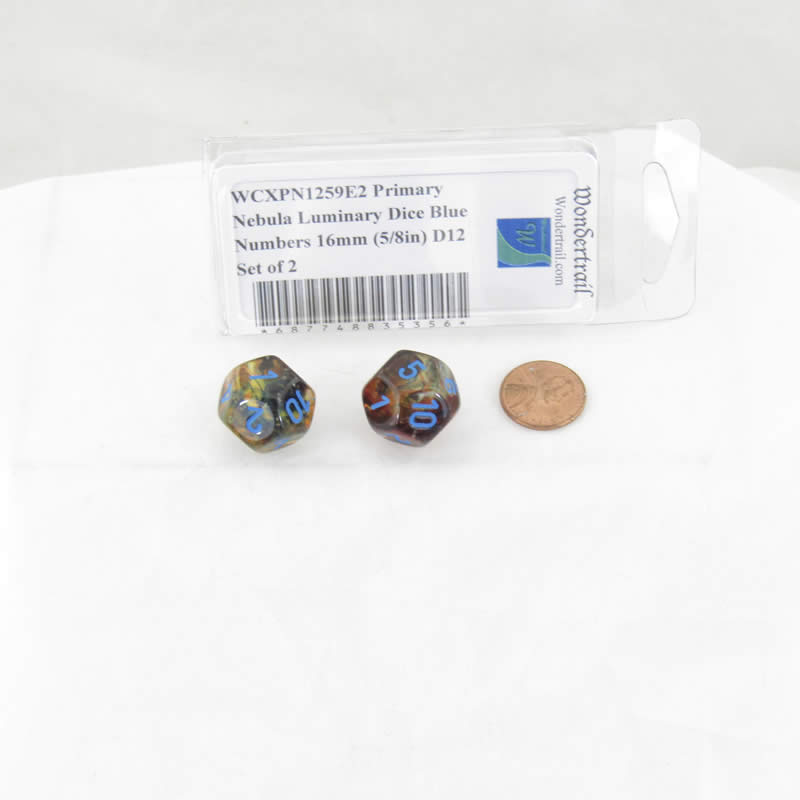 WCXPN1259E2 Primary Nebula Luminary Dice Blue Numbers 16mm (5/8in) D12 Set of 2 (ONLINE ORDER ONLY)