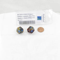 WCXPN1259E2 Primary Nebula Luminary Dice Blue Numbers 16mm (5/8in) D12 Set of 2 (ONLINE ORDER ONLY)
