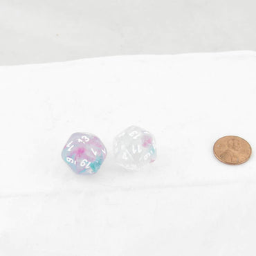 WCXPN2045E2 Wisteria Nebula Luminary Dice White Numbers 16mm (5/8in) D20 Set of 2 (ONLINE ORDER ONLY)