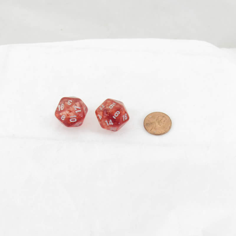 WCXPN2054E2 Red Nebula Luminary Dice Silver Numbers 16mm (5/8in) D20 Set of 2 (ONLINE ORDER ONLY)