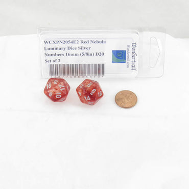 WCXPN2054E2 Red Nebula Luminary Dice Silver Numbers 16mm (5/8in) D20 Set of 2 (ONLINE ORDER ONLY)