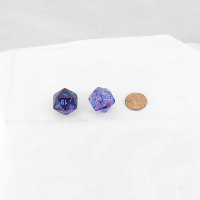 WCXPN2057E2 Nocturnal Nebula Luminary Dice Blue Numbers 16mm (5/8in) D20 Set of 2 (ONLINE ORDER ONLY)