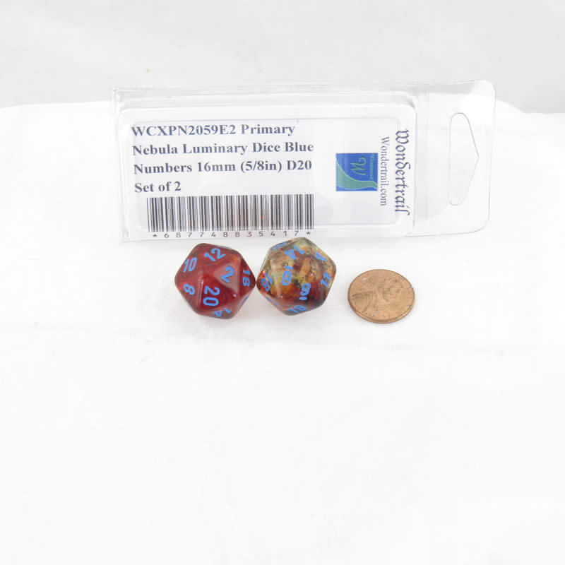 WCXPN2059E2 Primary Nebula Luminary Dice Blue Numbers 16mm (5/8in) D20 Set of 2 (ONLINE ORDER ONLY)