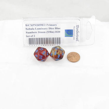 WCXPN2059E2 Primary Nebula Luminary Dice Blue Numbers 16mm (5/8in) D20 Set of 2 (ONLINE ORDER ONLY)