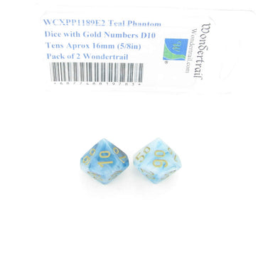 WCXPP1189E2 Teal Phantom Dice Gold Numbers D10 Tens 16mm Pack of 2 (ONLINE ORDER ONLY)