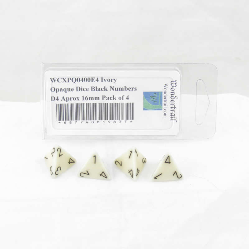 WCXPQ0400E4 Ivory Opaque Dice Black Numbers D4 Aprox 16mm Pack of 4 (ONLINE ORDER ONLY)