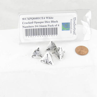 WCXPQ0401CE4 White Cracked Opaque Dice Black Numbers D4 16mm Pack of 4 (ONLINE ORDER ONLY)