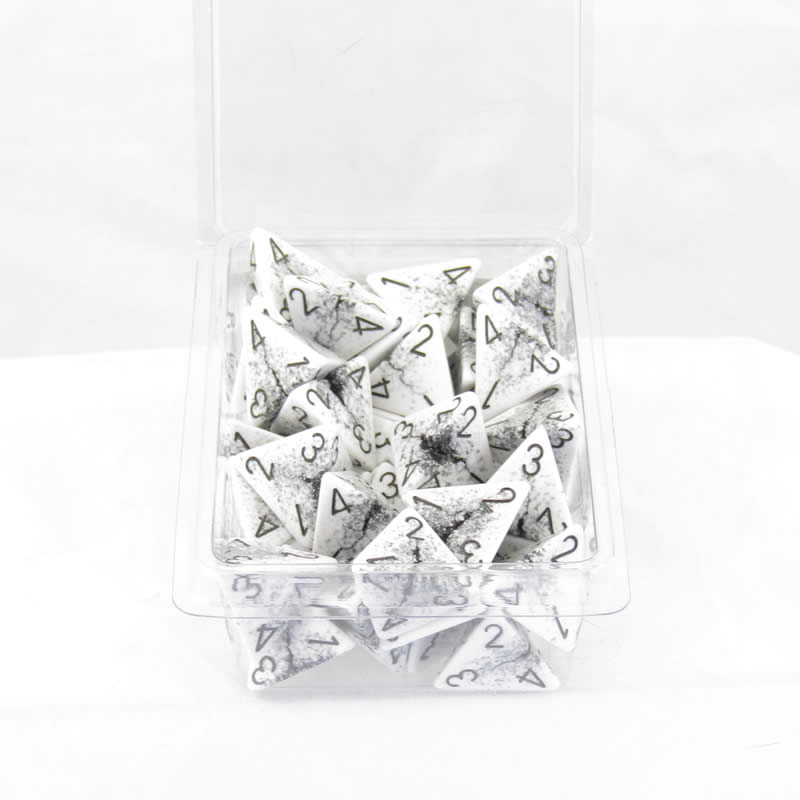 WCXPQ0401CE50 White Cracked Opaque Dice Black Numbers D4 16mm Pack of 50 (ONLINE ORDER ONLY)