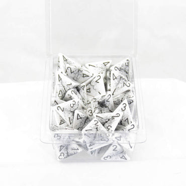 WCXPQ0401CE50 White Cracked Opaque Dice Black Numbers D4 16mm Pack of 50 (ONLINE ORDER ONLY)