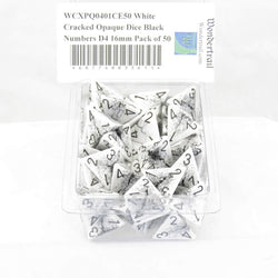 WCXPQ0401CE50 White Cracked Opaque Dice Black Numbers D4 16mm Pack of 50 (ONLINE ORDER ONLY)