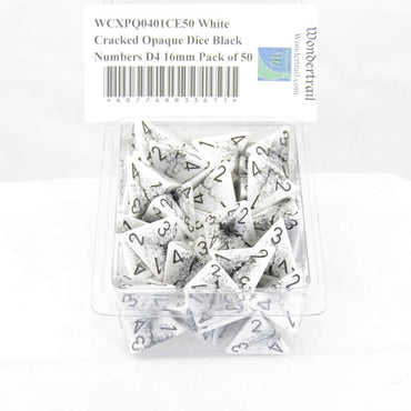 WCXPQ0401CE50 White Cracked Opaque Dice Black Numbers D4 16mm Pack of 50 (ONLINE ORDER ONLY)