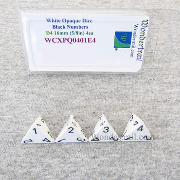 WCXPQ0401E4 White Opaque Dice Black Numbers D4 16mm Pack of 4 (ONLINE ORDER ONLY)