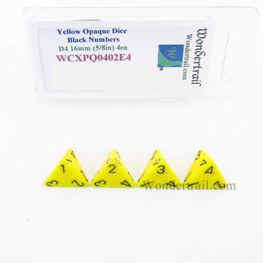WCXPQ0402E4 Yellow Opaque Dice Black Numbers D4 16mm Pack of 4 (ONLINE ORDER ONLY)