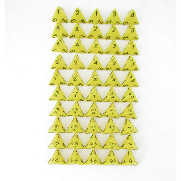 WCXPQ0402E50 Yellow Opaque Dice Black Numbers D4 16mm Pack of 50 (ONLINE ORDER ONLY)
