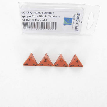 WCXPQ0403E4 Orange Opaque Dice Black Numbers D4 16mm Pack of 4 (ONLINE ORDER ONLY)