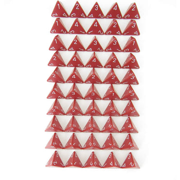WCXPQ0404E50 Red Opaque Dice White Numbers D4 16mm Pack of 50 (ONLINE ORDER ONLY)