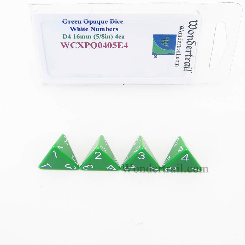 WCXPQ0405E4 Green Opaque Dice White Numbers D4 16mm Pack of 4 (ONLINE ORDER ONLY)