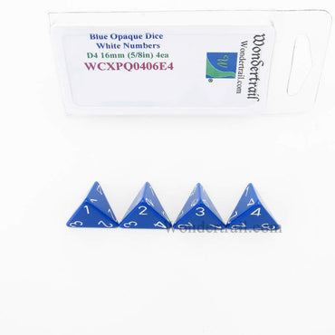 WCXPQ0406E4 Blue Opaque Dice White Numbers D4 16mm Pack of 4 (ONLINE ORDER ONLY)