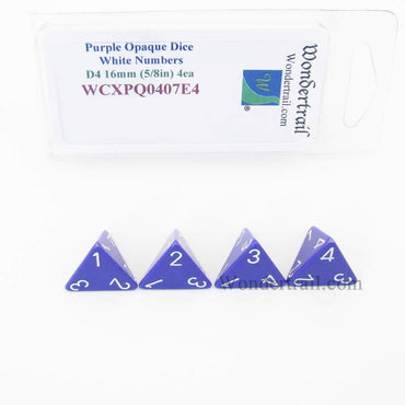 WCXPQ0407E4 Purple Opaque Dice White Numbers D4 16mm Pack of 4 (ONLINE ORDER ONLY)