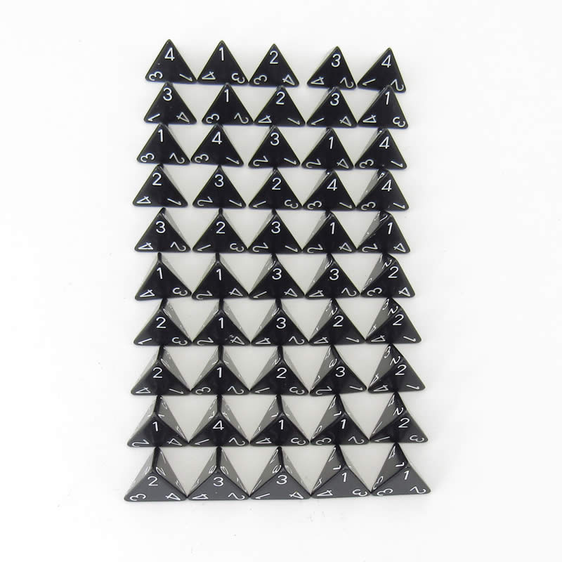 WCXPQ0408E50 Black Opaque Dice White Numbers D4 16mm Pack of 50 (ONLINE ORDER ONLY)