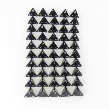 WCXPQ0408E50 Black Opaque Dice White Numbers D4 16mm Pack of 50 (ONLINE ORDER ONLY)