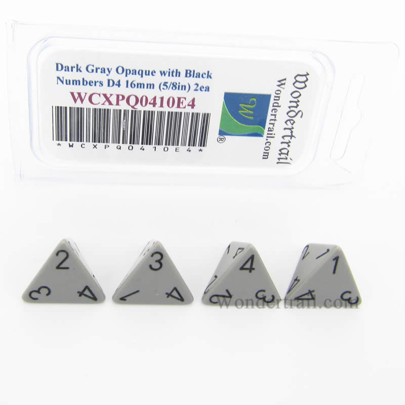 WCXPQ0410E4 Dark Grey Opaque Dice Black Numbers D4 16mm Pack of 4 (ONLINE ORDER ONLY)