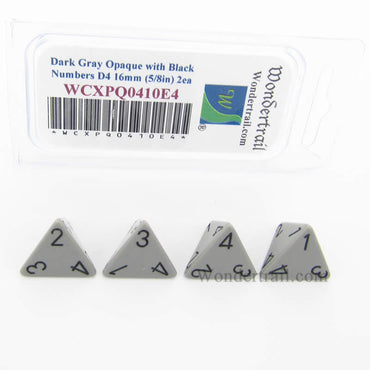 WCXPQ0410E4 Dark Grey Opaque Dice Black Numbers D4 16mm Pack of 4 (ONLINE ORDER ONLY)