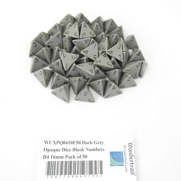 WCXPQ0410E50 Dark Grey Opaque Dice Black Numbers D4 16mm Pack of 50 (ONLINE ORDER ONLY)