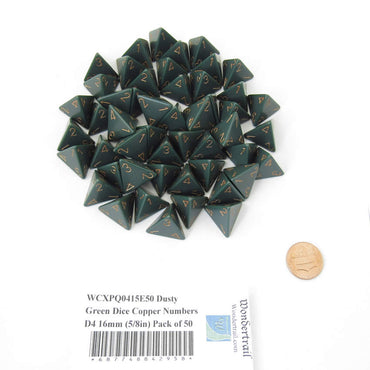 WCXPQ0415E50 Dusty Green Dice Copper Numbers D4 16mm (5/8in) Pack of 50 (ONLINE ORDER ONLY)