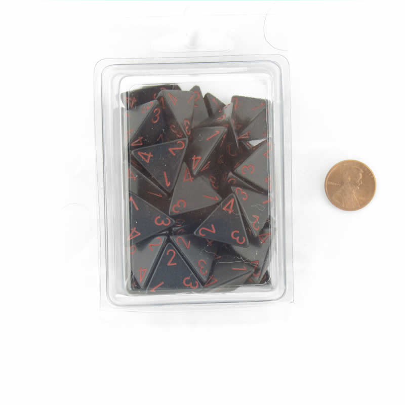 WCXPQ0418E50 Black Opaque Dice Red Numbers D4 16mm (5/8in) Pack of 50 (ONLINE ORDER ONLY)