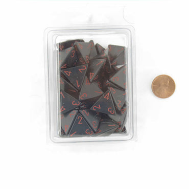 WCXPQ0418E50 Black Opaque Dice Red Numbers D4 16mm (5/8in) Pack of 50 (ONLINE ORDER ONLY)